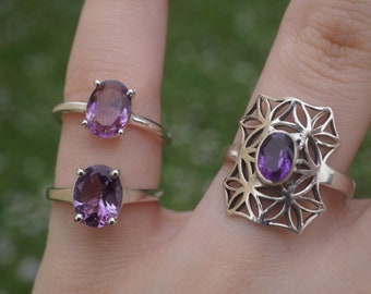 Anello AMETISTA viola Misura 5.5, 6.5, 8.5 Argento sterling 925 - Cristallo curativo ~ Quarzo ametista