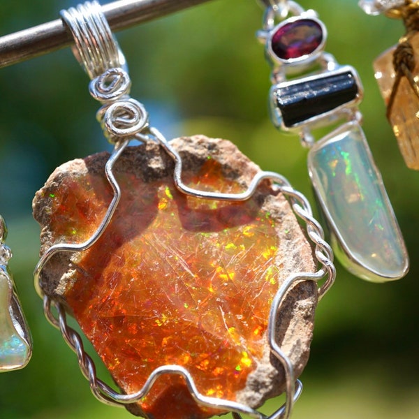 FIRE OPAL jewelry set in 925 Sterling Silver - Healing Crystal Orange Mexican Opal with Fire Opal ring- Fire Opal pendant - Fire Opal