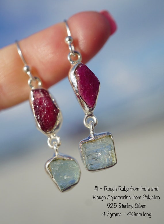 Faceted RUBY Earrings in 925 Star Ruby Rhombohedr… - image 2
