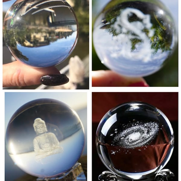 Polished Lead CRYSTAL BALL Sphere - 65mm Clear Crystal Photography Ball - Clear Crystal Photo Ball Quartz - Dragon - Buddha  - Universe