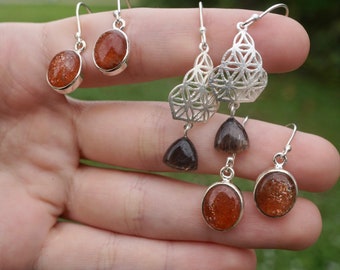 Anelli e orecchini in PIETRA DEL SOLE lucidata in argento Sterling 925 - Cristallo curativo