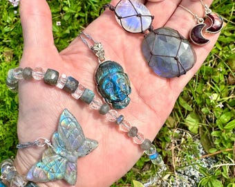 Collana in LABRADORITE blu - Argento Sterling - Grado A - Collana con luna e gioielli in labradorite - Cristallo curativo L31
