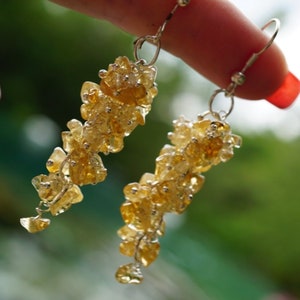 Faceted Citrine Earrings 925 Sterling Silver Citrine Jewelry Healing Crystal 38mm Grape Chip