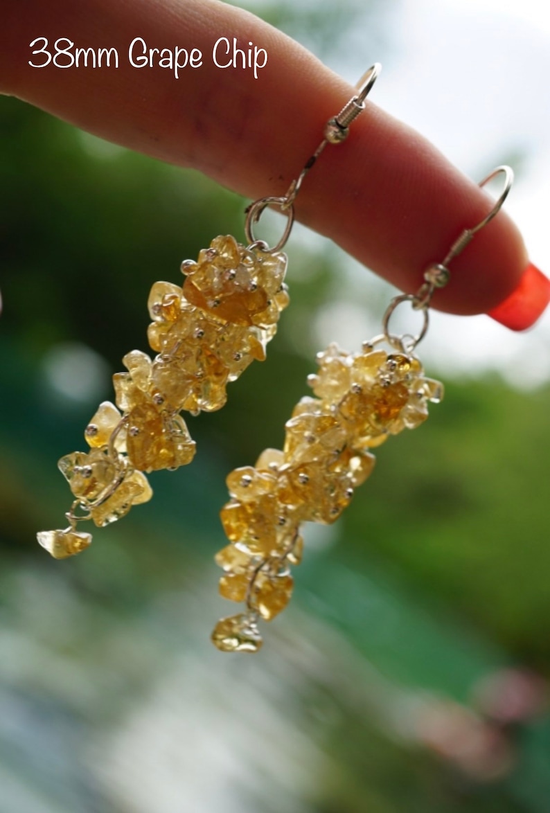 Faceted Citrine Earrings 925 Sterling Silver Citrine Jewelry Healing Crystal 38mm Grape Chip