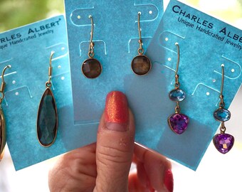 Faceted Natural Smoky Quartz Earrings Also Amethyst and Blue Topaz and Labradorite Earrings “18kt Gold Alchemia” Guaranteed to not turn