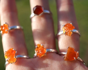 Orange Mexican FIRE OPAL Rings set in 925 Sterling Silver - Genuine Fire Opal Jewelry ~ Healing Crystal ~ Sacral Chakra