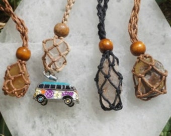 Crystal Wrap Macreme Necklace~ Quartz, Ammonite, Nirvana, Sunstone - All Crystal can Protect MR7