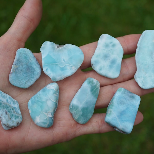 Raw & Polished LARIMAR and Cabochons- Many Sizes - A Grade Color - .5 - 3” Healing Crystal can be Calming - Wholesale Prices