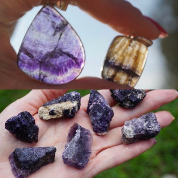 Rare Blue John FLUORITE Pendent or Tumbled Blue John or Rough Blue John Macrame 925 Silver - from Derbyshire England ~ Healing Crystal L21