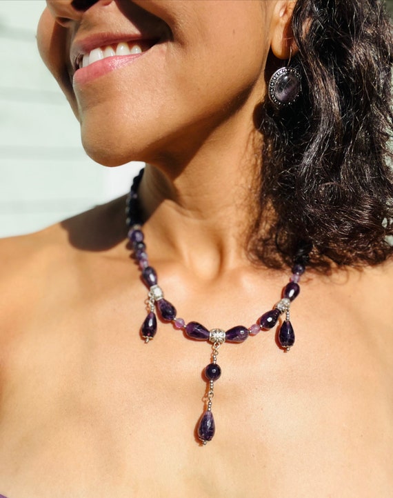 Vintage Purple AMETHYST Chip Necklace from Brazil… - image 1