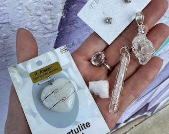 Colgante de azeztulita auténtica - Cinco estilos diferentes. Frasco de cuarzo - Piedra plana en un cordón. Azeztulita 16 viales L41