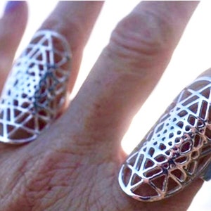Sri Yantra 925 Sterling Silver Sacred Geometry - Adjustable Hindu “The Perfect Sound” and Lapis Lazuli Ring L84
