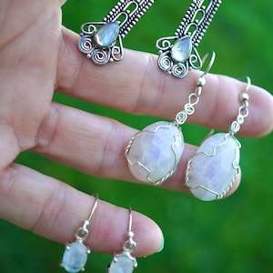 Rainbow MOONSTONE Jewelry - Blue Moonstone and White Moonstone 925 Silver ~ Natural moonstone Earrings
