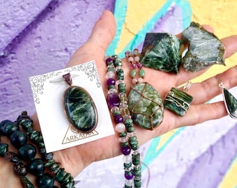 Ciondolo Serafinite in argento sterling Collana Serafinite di qualità AA Pietra Ala d'Angelo Cuore Chakra Gioielli di cristallo curativi Regalo per lei L286