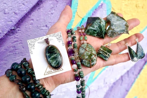 Seraphinite Pendant Sterling Silver Seraphinite Necklace AA Quality Angel Wing Stone Heart Chakra Crystal Healing Jewelry Gift for Her L286