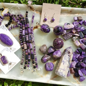 Purple CHAROITE & Black Aegirine from Russia ~ Tumbled Charoite Tower or Sphere ~ Healing Crystal L206