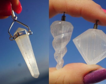 White SELENITE Pendant - Selenite Necklace - Selenite Heart Pendant - This Healing Crystals has a higher frequency than Quartz