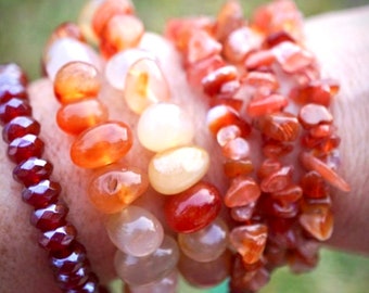 Pulsera de cornalina naranja con cuentas de ágata y cornalina de 18 cm - Joyería de cornalina ~ Cristal curativo ~ Chakra sacro
