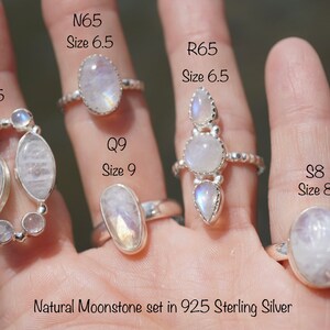Natural Moonstone Ring, silver moon stone ring, blue moonstone jewelry, blue flash, healing stone ring - White Moonstone 925 Silver image 4