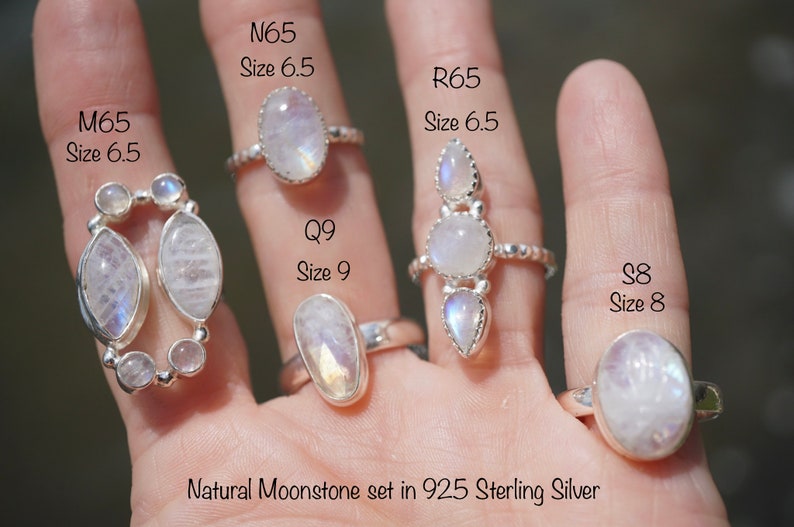 Natural Moonstone Ring, silver moon stone ring, blue moonstone jewelry, blue flash, healing stone ring - White Moonstone 925 Silver image 4