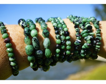 Polished Anyolite/Ruby in Zoisite Bracelet - 5 styles Stretch - From Afghanistan ~ Ruby Jewelry ~ Healing Crystal