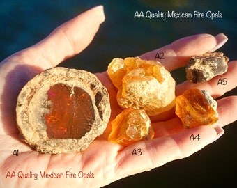 Natural Mexican FIRE OPAL AA Quality - Fire Opal Cabochons - This Healing Crystal contains hydrated Silica