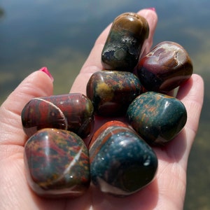 One BLOODSTONE Medium Size Polished or Tumbled Stone -This Healing Crystal is also called Heliotrope