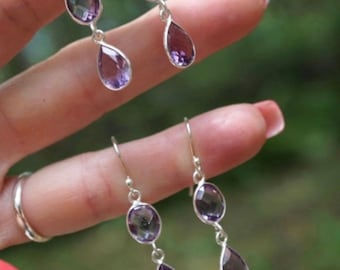 Pendientes de AMATISTA en bruto y facetada en plata 925 - Diversos estilos, incluyendo diseños de Arkadia - Pendientes de amatista - Arkadia