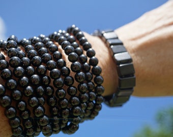 Polished SHUNGITE Bracelet 6 & 8 mm Beads - Macrame Necklace ~This Healing Crystal heals Deep and Protects with Orgone Energy B#1