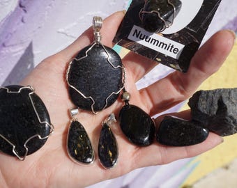 Auténtica Nuummita de Groenlandia, de calidad, en plata 925 o cordón de color, cristal de curación profunda, Nuummita negra L39