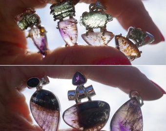 Polished SUPER 7 Pendants and Rings - 925 Sterling Silver - This Healing Crystal will help you Evolve mr19