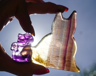 Scultura di totem di animali spirituali - Fluorite, Gatto, Leone, Tigre, Gatto, Liran, Opalite, Quarzo rosa, Diaspro dipinto