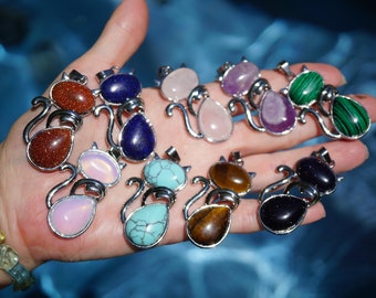 Gemstone CAT Jewelry ~ Rainbow Moonstone, Blue Kyanite, Larimar, Labradorite, Emerald and + Kyanite Cat Earrings ~ Moonstone Cat Ring L65