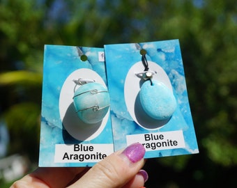 Collana in ARAGONITE BLU e filo d'argento 925 dal Pakistan - Cristallo curativo con pectina blu minerale L148