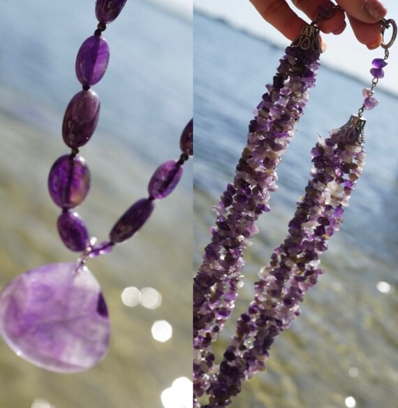 Vintage Purple AMETHYST Chip Necklace from Brazil… - image 3