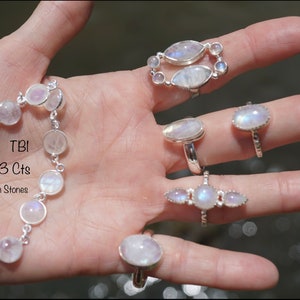 Natural Moonstone Ring, silver moon stone ring, blue moonstone jewelry, blue flash, healing stone ring - White Moonstone 925 Silver TB1 ~ 23ct Bracelet