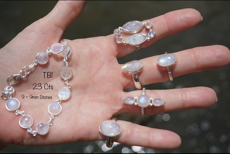 Natural Moonstone Ring, silver moon stone ring, blue moonstone jewelry, blue flash, healing stone ring - White Moonstone 925 Silver TB1 ~ 23ct Bracelet