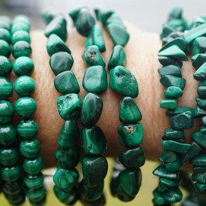 Green MALACHITE Stretch Bracelet - Genuine Malachite Beads South Africa - 7” - This Healing Crystal ~ Heart Chakra