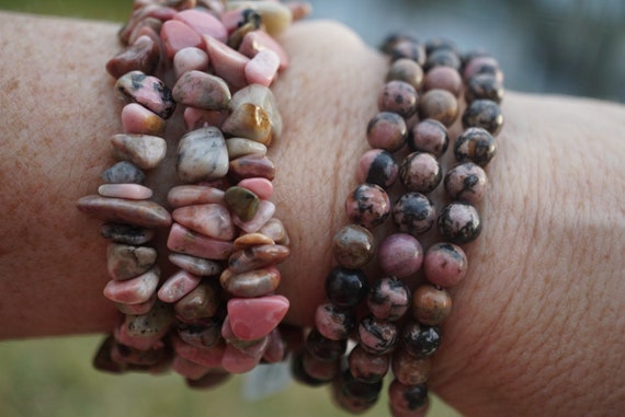 Natural Pink RHODOCHROSITE & RHODONITE bracelet -… - image 5