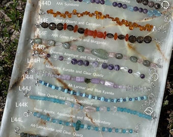 Premium Beaded Gemstone Bracelets - Morganite, Fluorite, Larimar, Aquamarine, Helidor Peridot bracelet Green MOLDAVITE Bracelet  L44