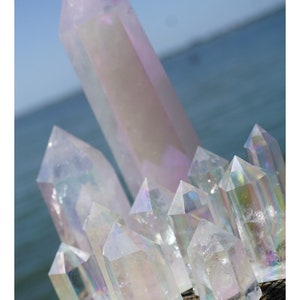 Rainbow ANGEL AURA Points - Aura Crystal Pendant - Clear Quartz & Rose Quartz Points - Healing Crystal Aura Jewelry L146