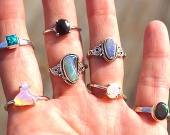 FIRE OPAL Ring - Australian Opals, Ethiopian Opals Black Fire Opals - 925 Silver - Healing Crystals