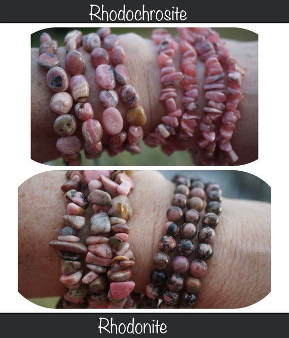 Natural Pink RHODOCHROSITE & RHODONITE bracelet -… - image 1