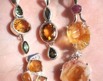Polished Natural CITRINE Pendant ~ with Green Tourmaline - This Healing Crystal can feel like Happiness and Prosperity  MR5