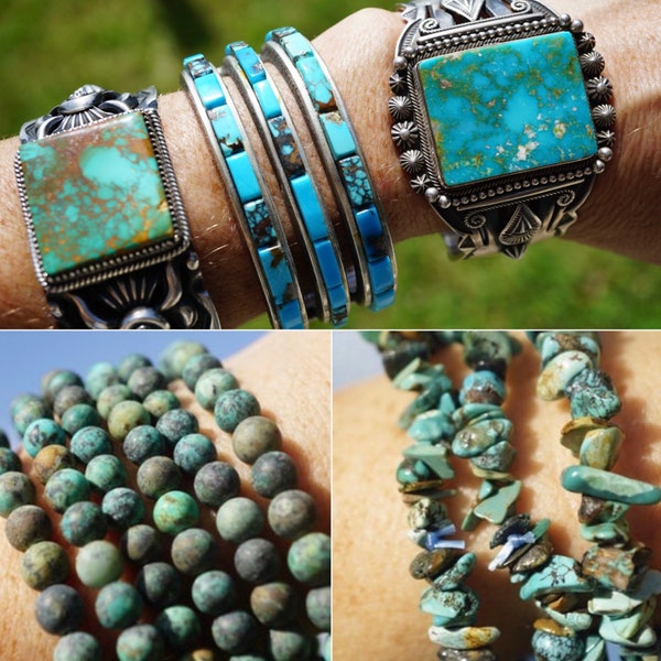 Navajo TURQUOISE Cuffs - Chip & Beaded Bracelets from Africa - Royston Mine Nevada and Kingsman Mine Arizona L25