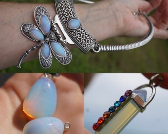 OPALITE Pendant- Opalite Necklace - Chakra Pendant - Butterfly Necklace - Healing Crystal