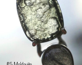 Blue KYANITE set in 925 Silver with MOLDAVITE, Moonstone, Moss Agate - Kunzite- Tibetan Black Quartz - Healing Crystals - AL12