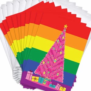 LGBTQ+-kerstkaartenset van 10 - Pride Flag-kerstkaarten met enveloppen