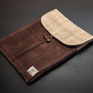 Wild Hemp Laptop Case Sleeve with handy pocket. Handmade in Nepal Acacia