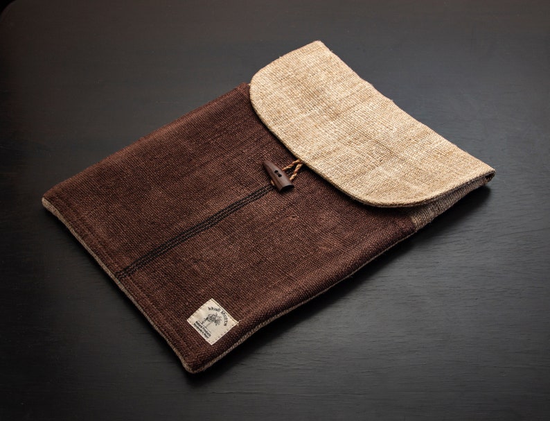 Wild Hemp Laptop Case Sleeve with handy pocket. Handmade in Nepal Acacia